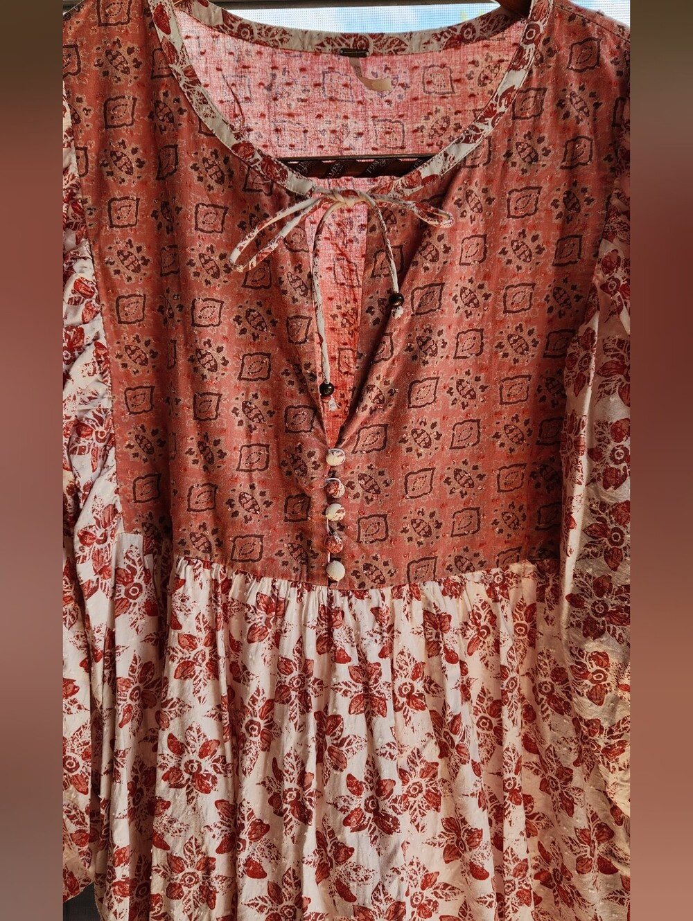 Free People Maxi Dress Size L Red Hazy Maisy Style Unique Details Firm Price - Picture 11 of 16